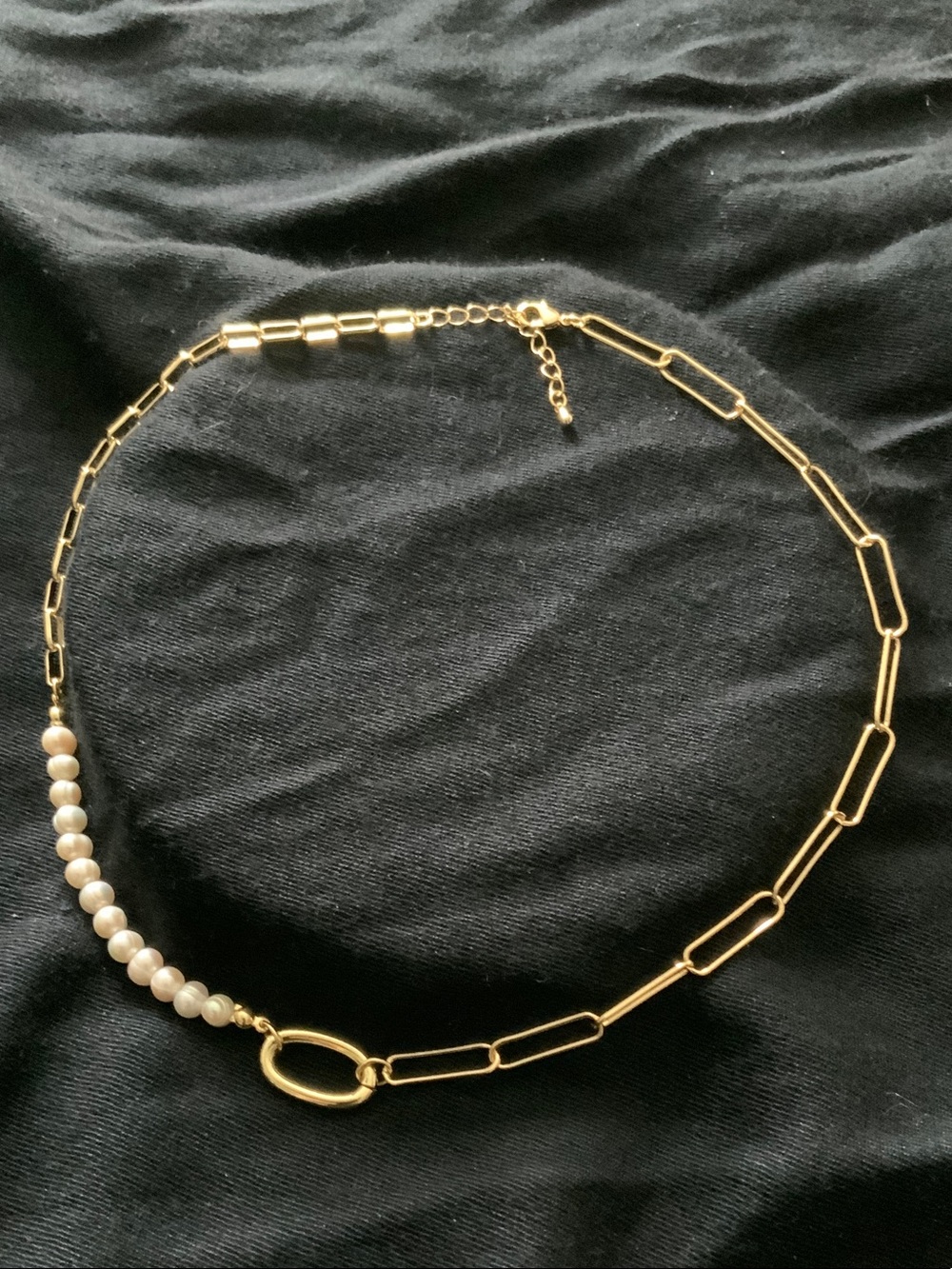 Gold Chain Necklace with Pearled Accent - Women Jewelry
